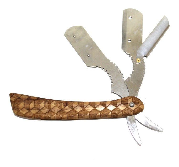 Porta Navaja Barbero Acero Inox Madera Peluquero Diseño Plus