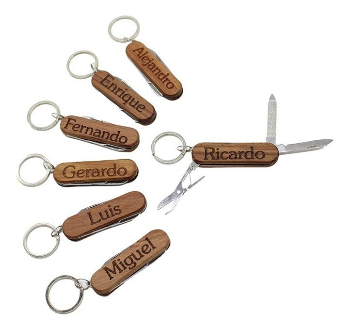 Navaja Madera Personalizada Bolsillo Estilo Suiza Grabada