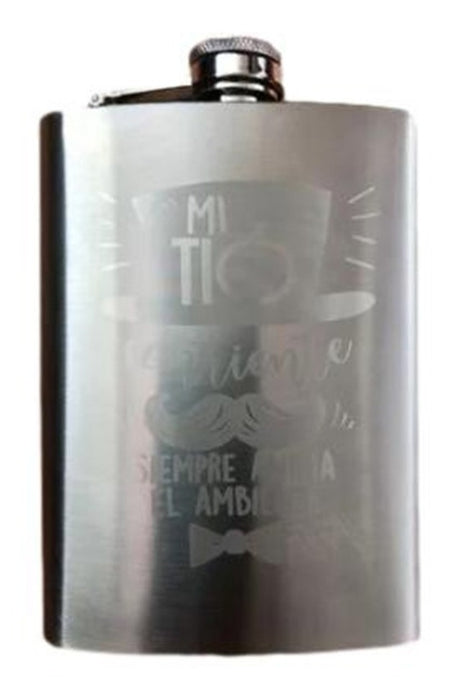 Licorera Ánfora 6oz Acero Inoxidable, Negra Y Vinipiel Café