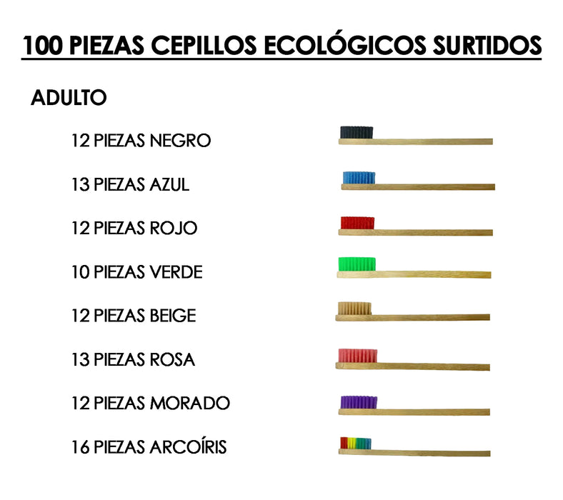 Paquete 100 Cepillo Dientes Bambú Adulto Biodegradable Media