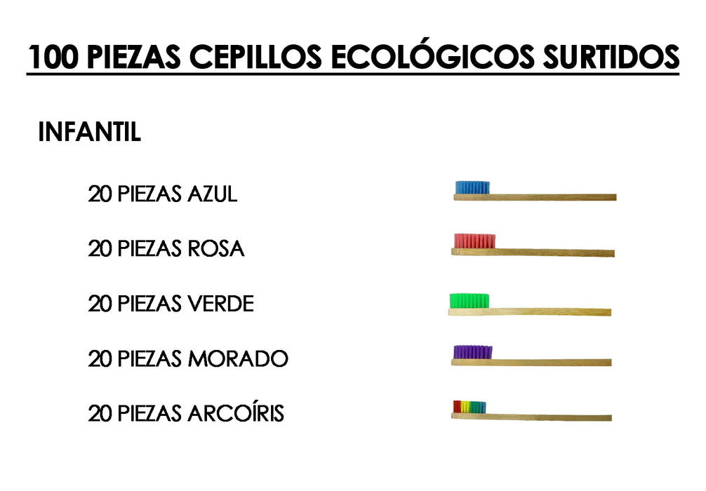 Paquete 100 Cepillo Dientes Bambú Nin@ Biodegradable Suave