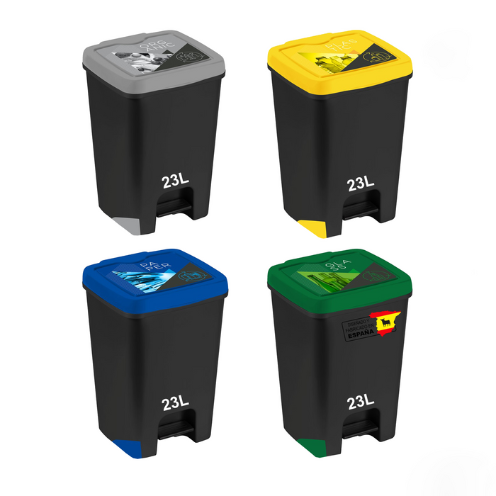 Kit 4 Botes Pedal Basura Reciclaje Ecologico 23l Españoles