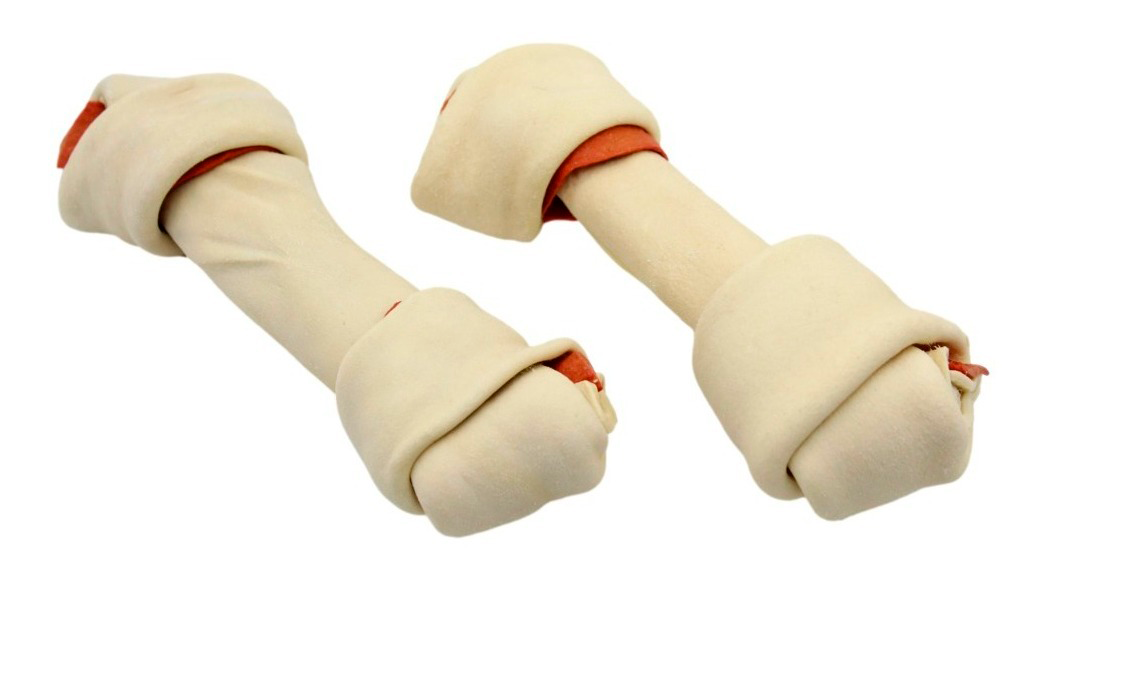 2 Nudos Huesos Sabor Tocino Carnaza Premio 8-9 Pulgadas
