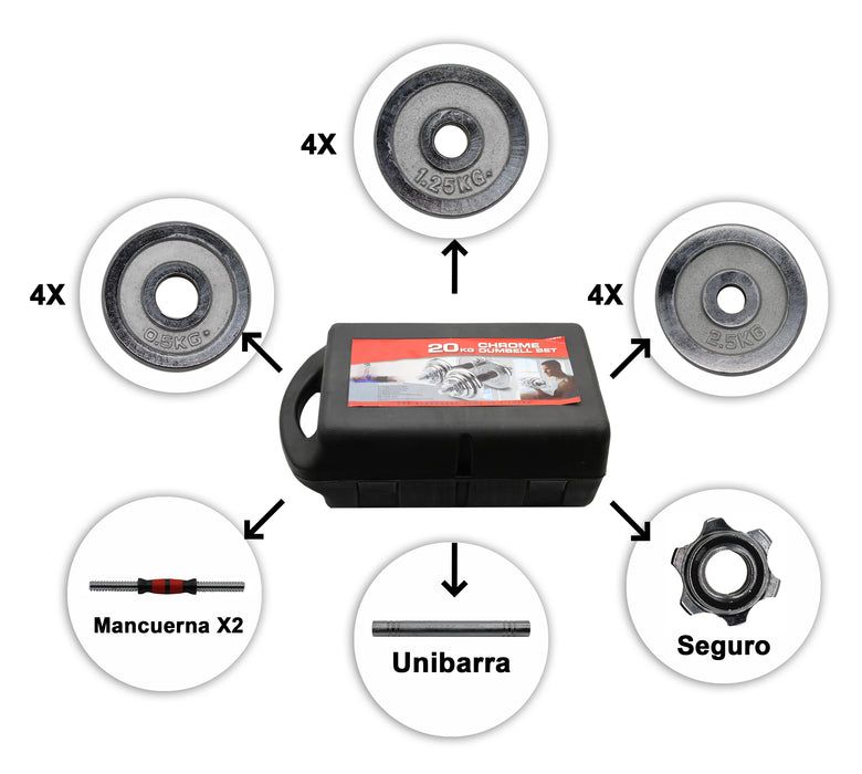 Kit Pesas Cromado 20kg