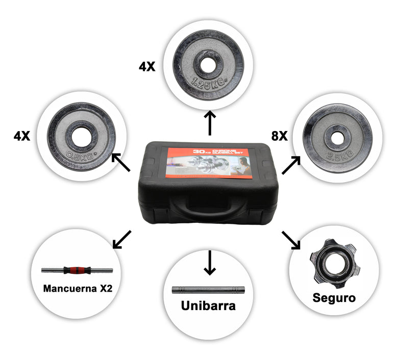 Kit Pesas Cromado 30kg