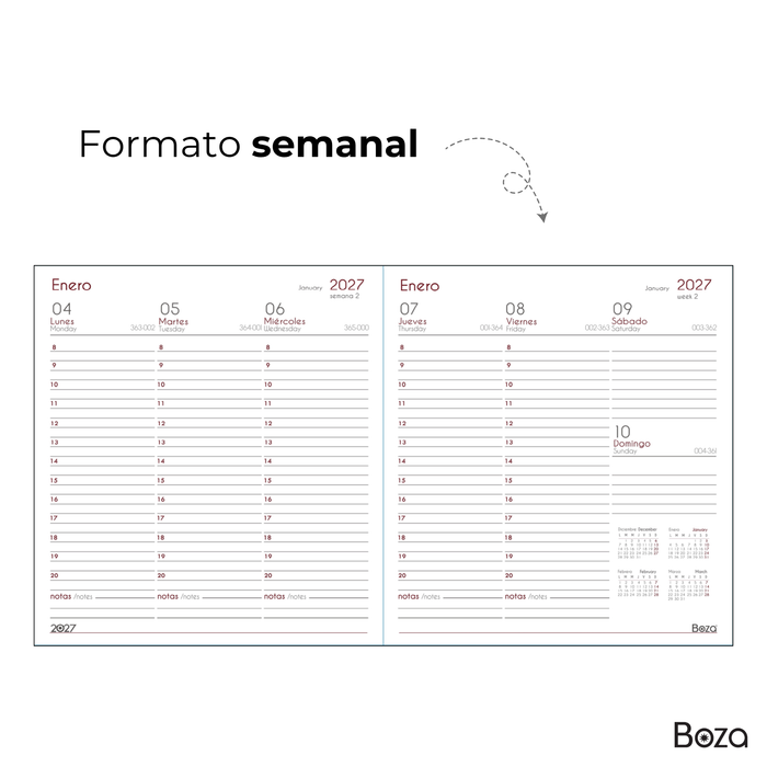 20 Pzas Agenda Boza Semanal 2027