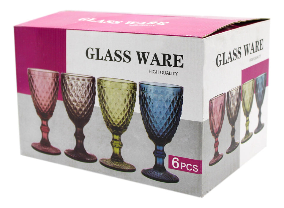 Juego Set 6 Copas R Vidrio Cristal Colores 300ml