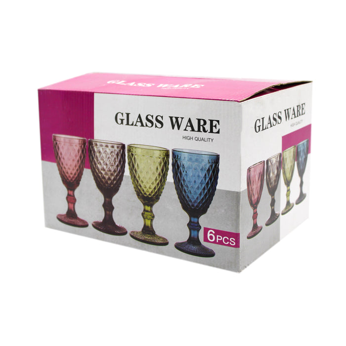 Juego Set 6 Copas Vidrio Cristal Colores 300ml