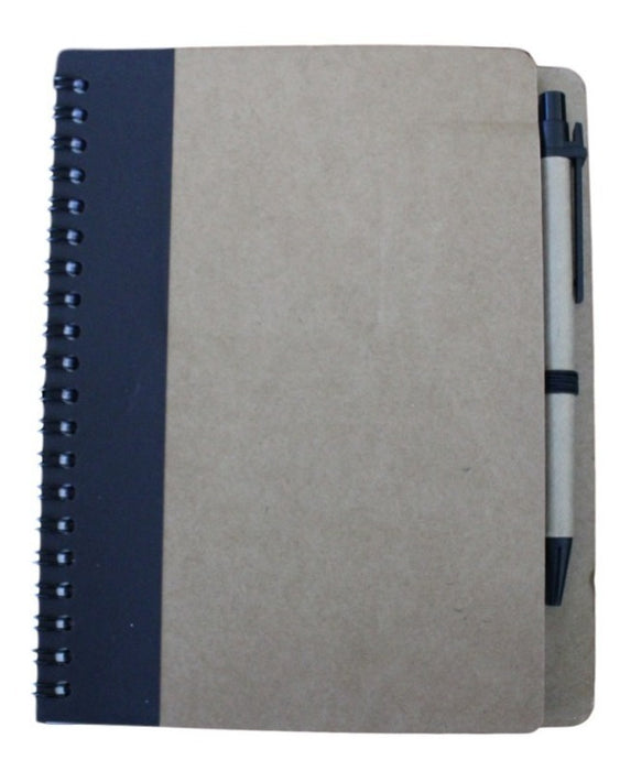 Libreta Cuaderno Ecologico 1/2 Carta Pasta Dura Con Bolígrafo 13 X 18cm Grabado Laser 70 Hojas