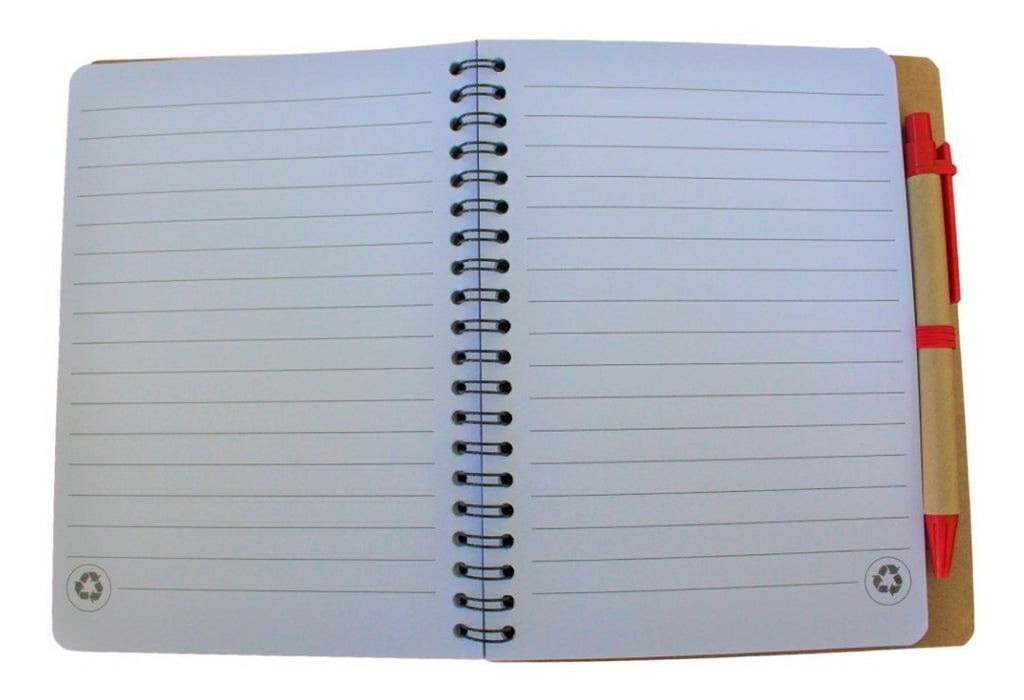 Libreta Cuaderno Ecologico 1/2 Carta Pasta Dura Con Bolígrafo 13 X 18cm Grabado Laser 70 Hojas