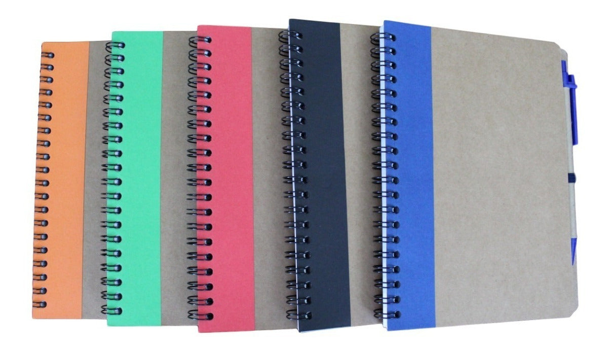 Libreta Cuaderno Ecologico 1/2 Carta Pasta Dura Con Bolígrafo 13 X 18cm 70 Hojas