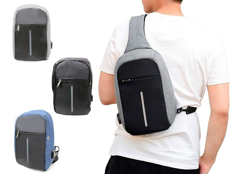 Mochila Backpack Antirobo Impermeable Puerto Usb Pechera Cruzada Bandolera Hombro Cierre Oculto