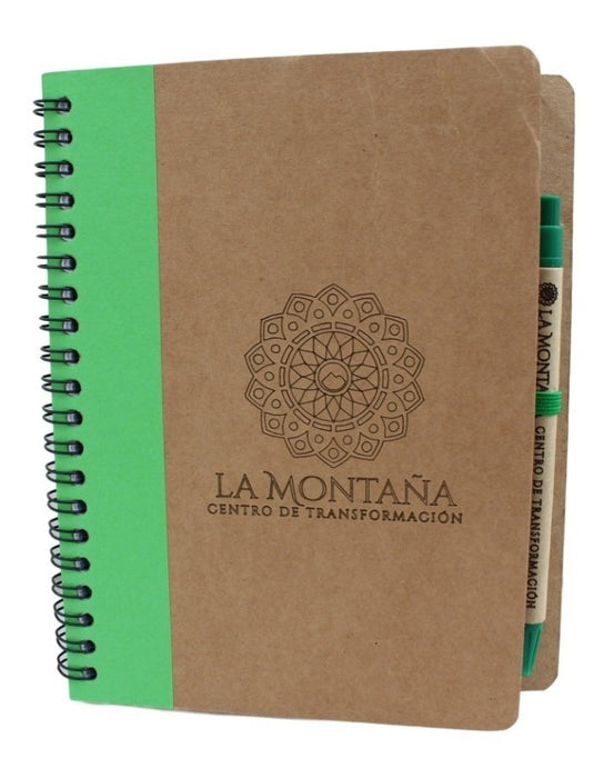 Libreta Cuaderno Ecologico 1/2 Carta Pasta Dura Con Bolígrafo 13 X 18cm Grabado Laser 70 Hojas