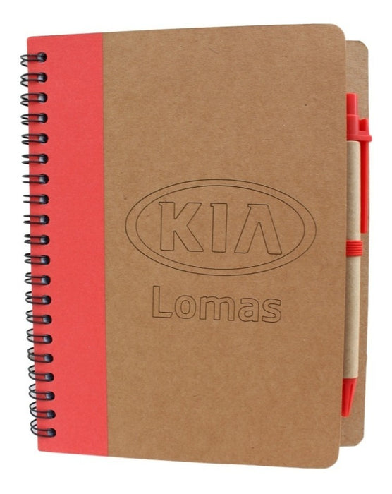 Libreta Cuaderno Ecologico 1/2 Carta Pasta Dura Con Bolígrafo 13 X 18cm Grabado Laser 70 Hojas