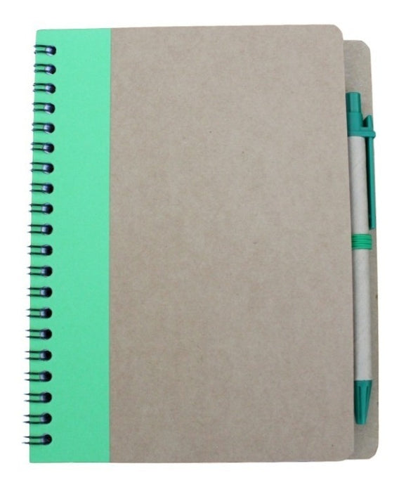 Libreta Cuaderno Ecologico 1/2 Carta Pasta Dura Con Bolígrafo 13 X 18cm 70 Hojas