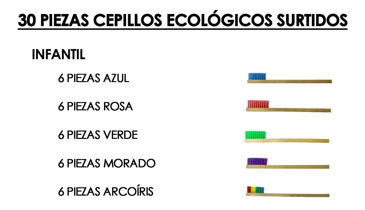 Paquete 30 Cepillos De Dientes Bambú Biodegradable Infantil