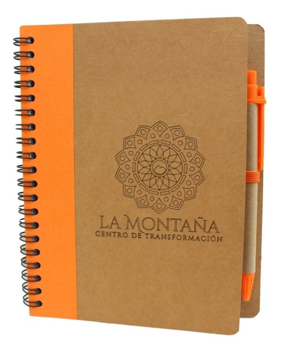 Libreta Cuaderno Ecologico 1/2 Carta Pasta Dura Con Bolígrafo 13 X 18cm Grabado Laser 70 Hojas